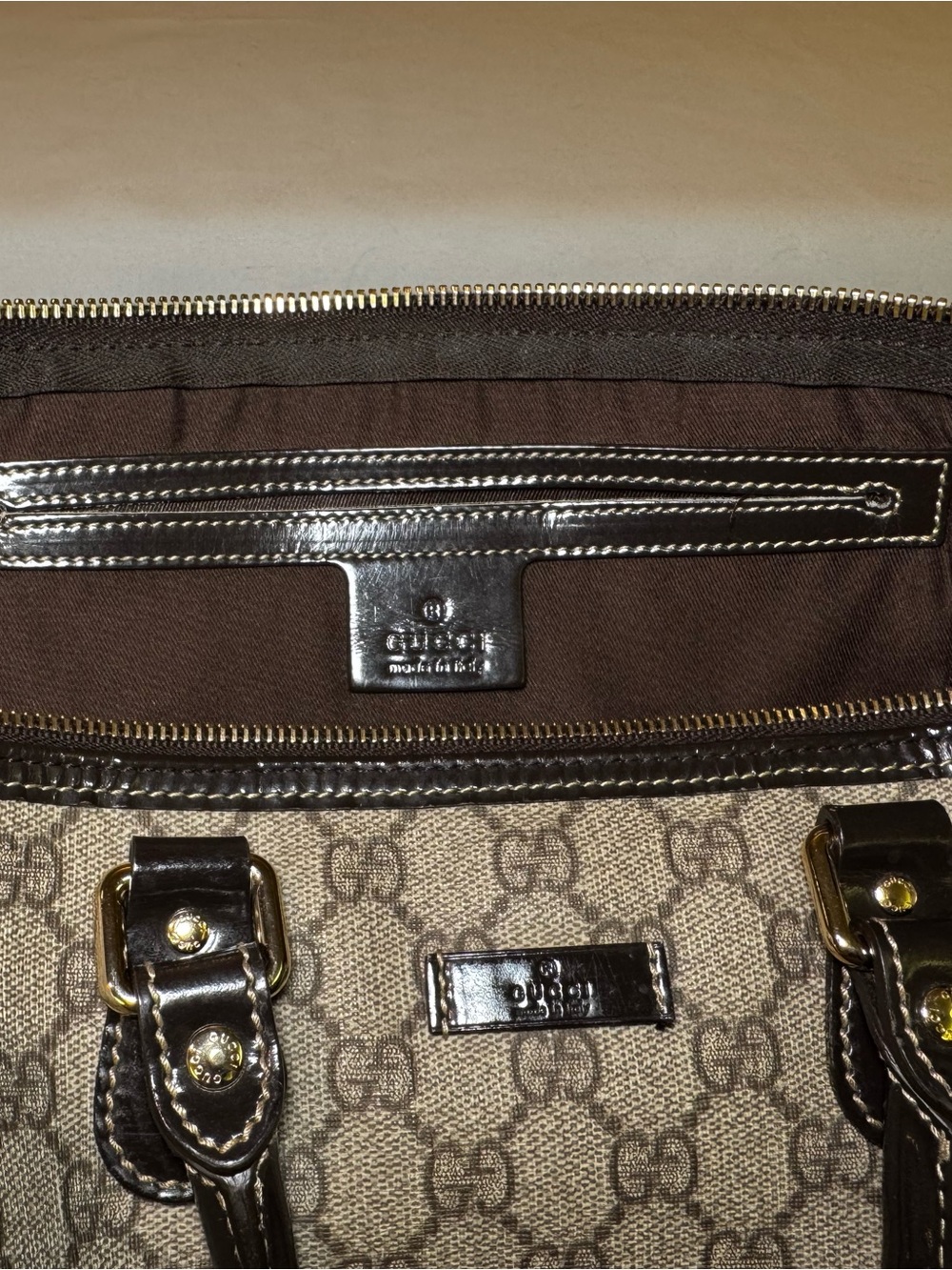 Vtg Authentic Gucci GG Supreme GG Monogram Top Handle Canvas Tote Bag Pre-owned - Picture 4 of 11